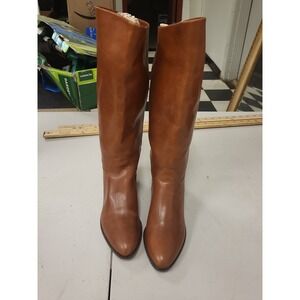 9 West N-Agnes Brown Leather Boots Womens Size 7M Tall Brazil Riding Style